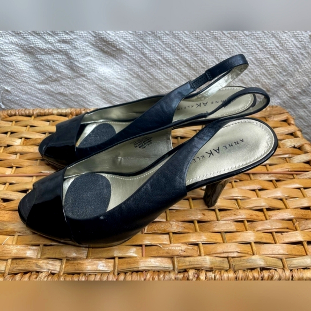 Anne Klein Black Slingback Heels with Peep-Toe Design